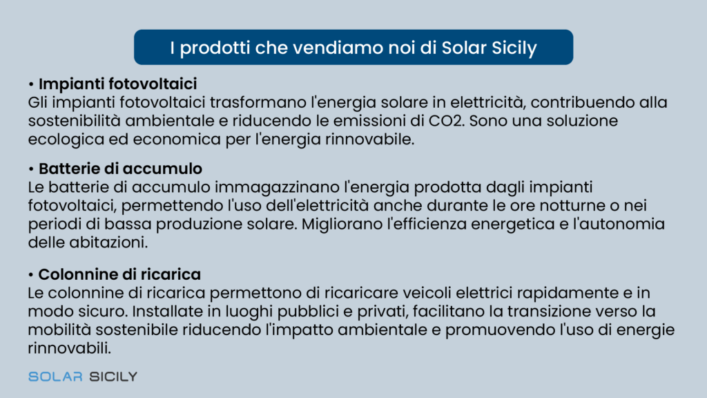 I prodotti che vende Solar Sicily in Sicilia